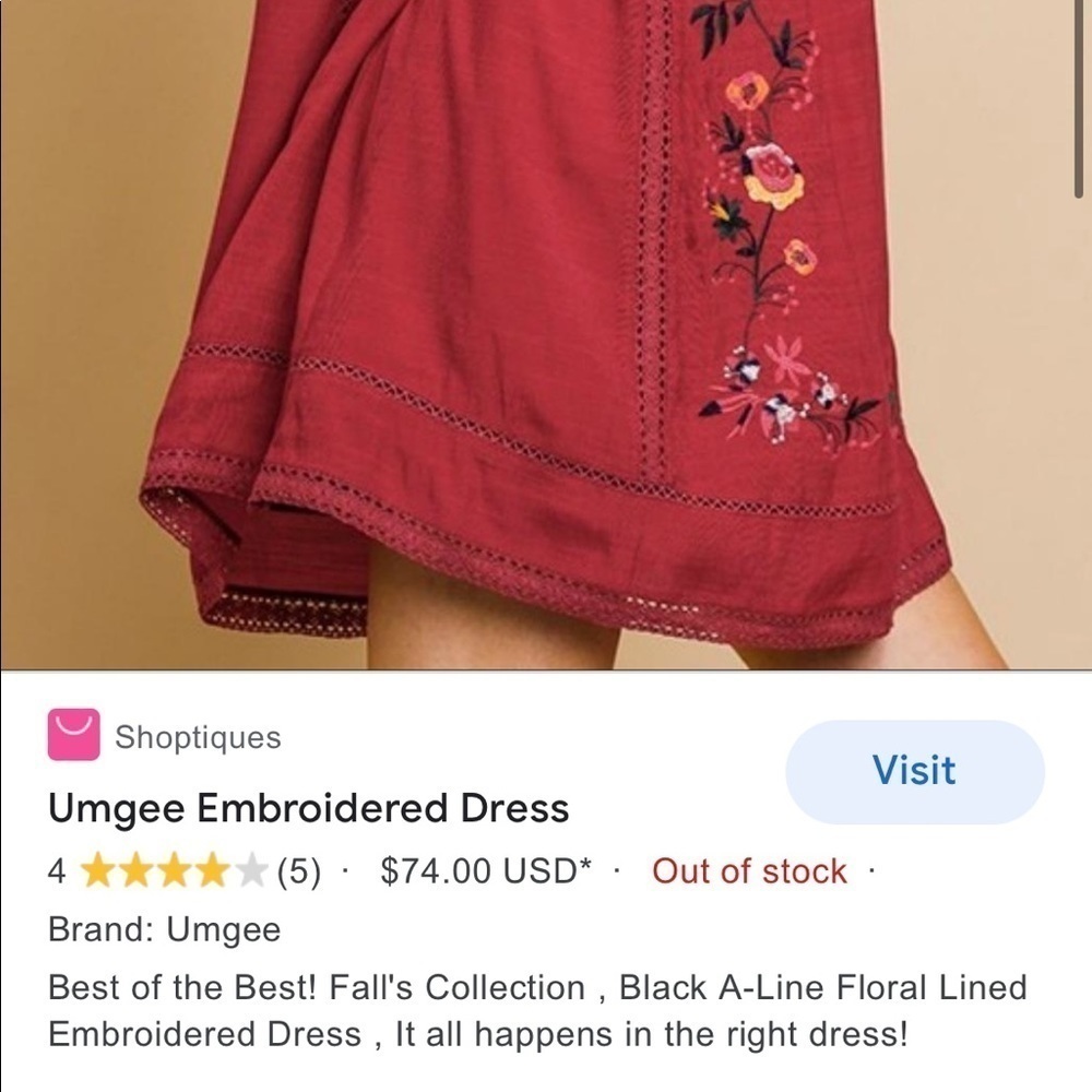 Umgee Boho Embroidered Burgundy Lace Shift Dress Spring Brunch Vacation  Size S - Picture 5 of 12